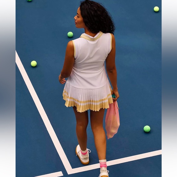NWT Beach Riot Bria Dress White Yellow striped pleated skirt tennis revolve golf - Picture 6 of 10